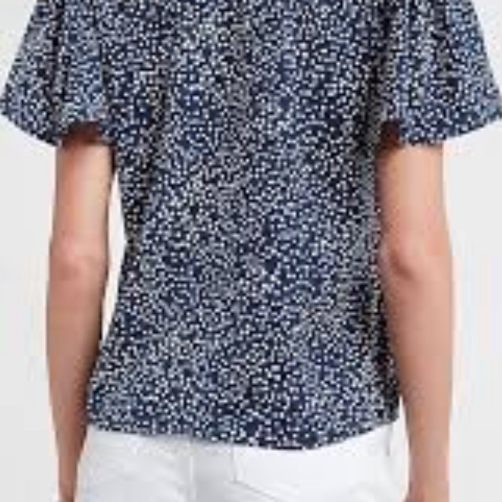 Dot Print Button Front Flutter Sleeve Top Size La… - image 2